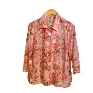 VGT NOTATIONS Women's Shirt Collard Loose Blouse Floral Print Soft Pink Size L